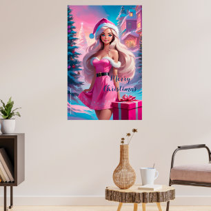 Beautiful Pink Christmas Girl 01 Poster