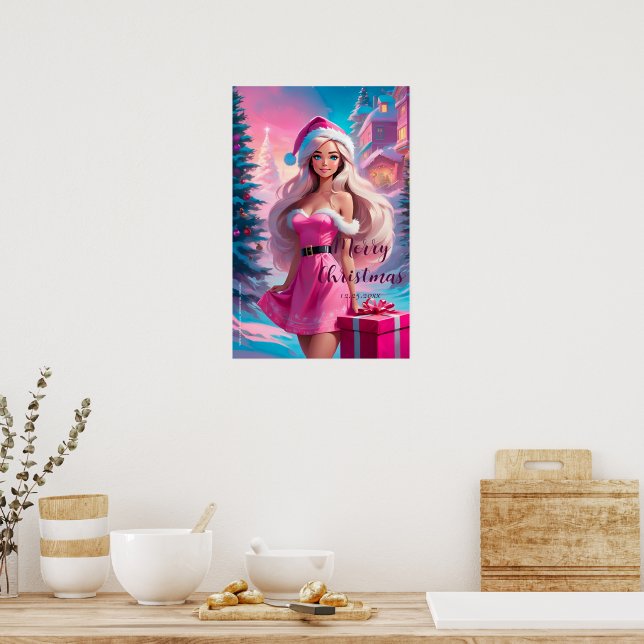 Beautiful Pink Christmas Girl 01 Poster (Kitchen)