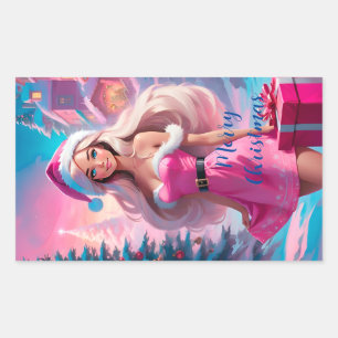 Beautiful Pink Christmas Girl 01 Rectangular Sticker