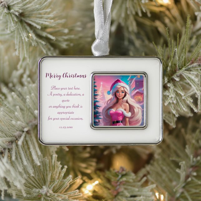 Beautiful Pink Christmas Girl 01 Silver Plated Framed Ornament (Tree)