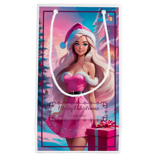 Beautiful Pink Christmas Girl 01 Small Gift Bag (Front)