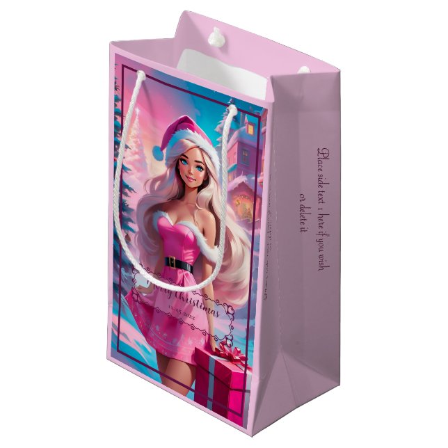 Beautiful Pink Christmas Girl 01 Small Gift Bag (Front Angled)