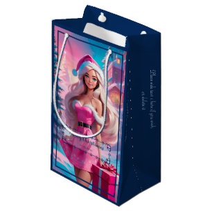 Beautiful Pink Christmas Girl 01 Small Gift Bag