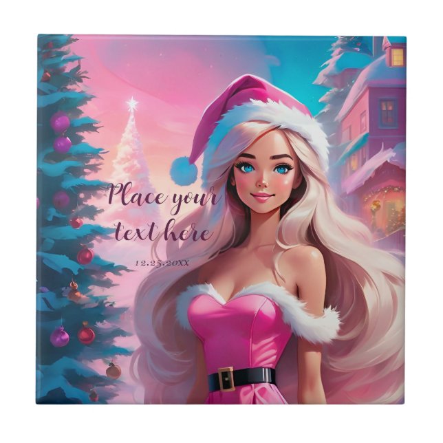 Beautiful Pink Christmas Girl 01 Tile (Front)