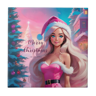 Beautiful Pink Christmas Girl 01 Tile