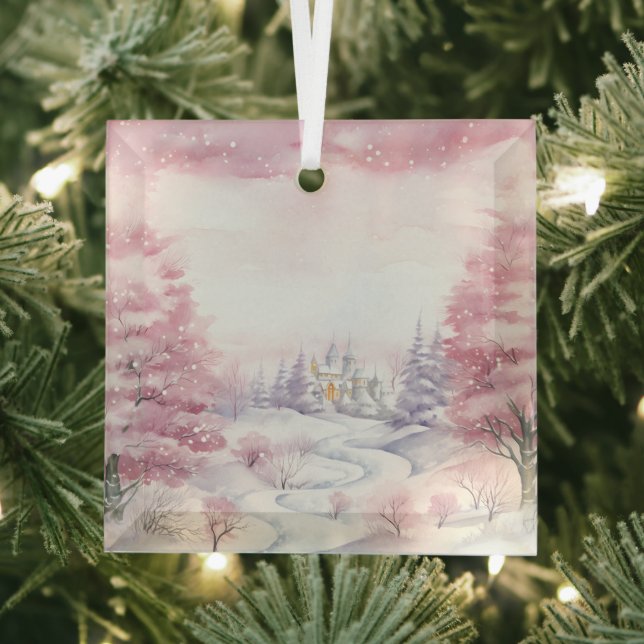 Beautiful Pink Christmas Landscapes  Glass Tree Decoration (Insitu)