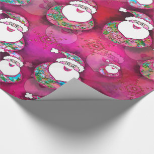 Beautiful Pink Confetti Santas For Christmas Wrapping Paper