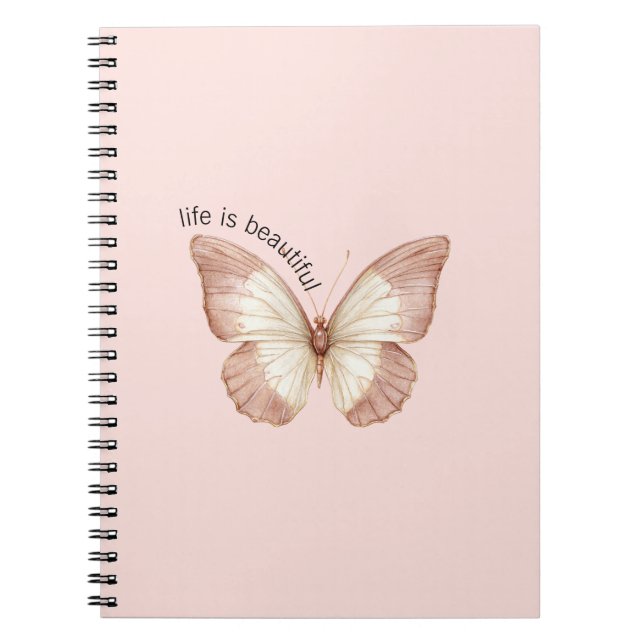 Beautiful Pink Cream Butterfly Notebook (Front)