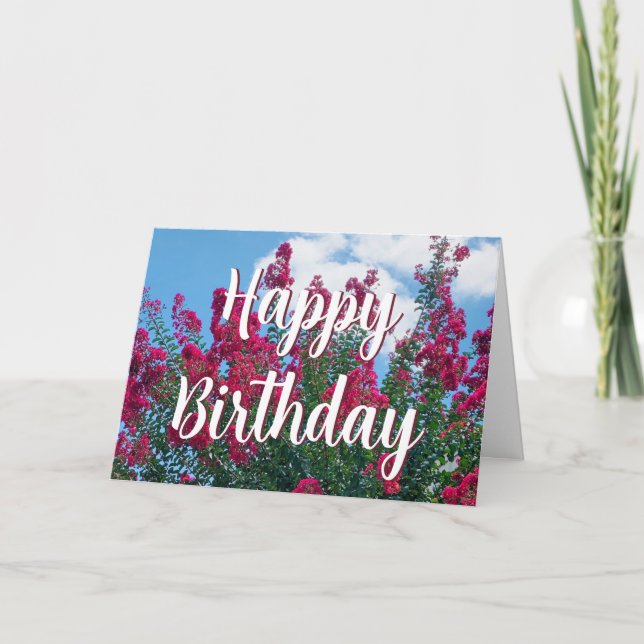 Beautiful Pink Crepe Myrtle Flowers Happy Birthday Card (Front)