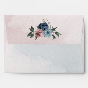 Beautiful pink dusty blue navy flowers greenery envelope