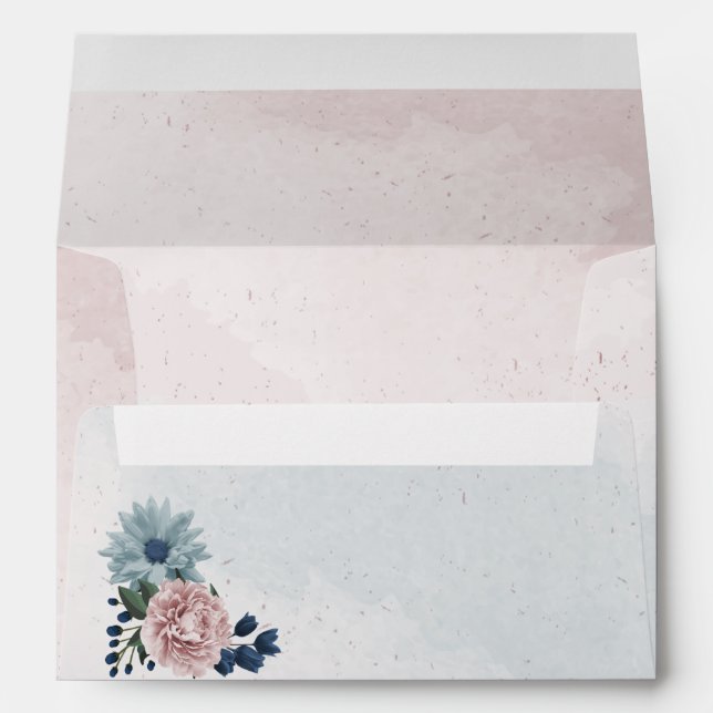 Beautiful pink dusty blue navy flowers greenery envelope (Back (Bottom))
