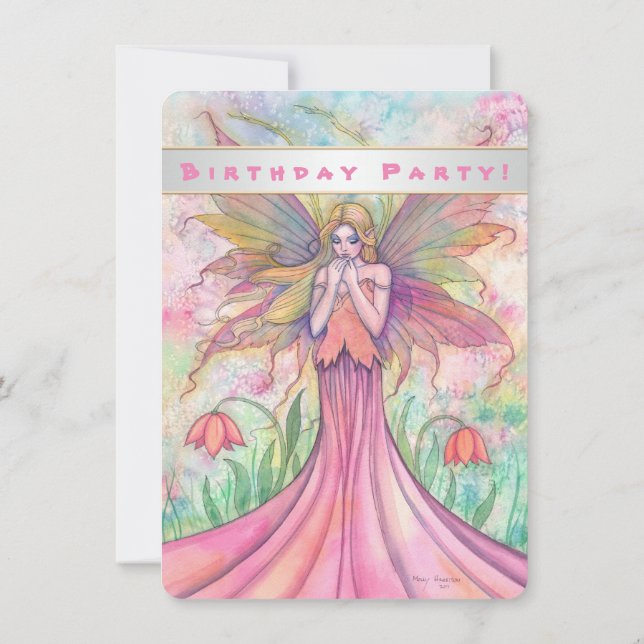 Beautiful Pink Fairy Girls Birthday Invitations (Back)