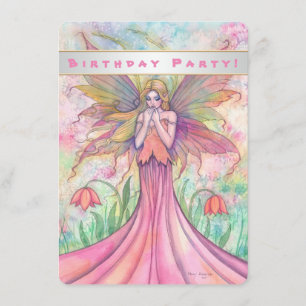 Beautiful Pink Fairy Girls Birthday Invitations