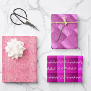 Beautiful Pink Faux Glitter Wrapping Paper Sheets