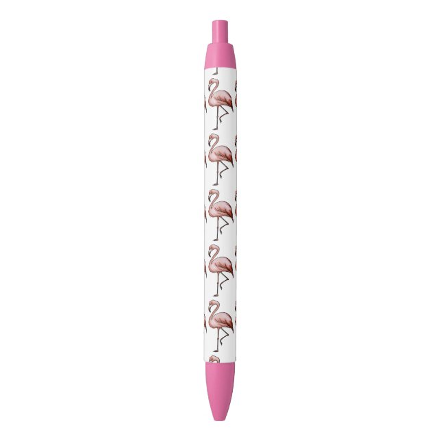 beautiful pink flamingo black ink pen (Front Vertical)