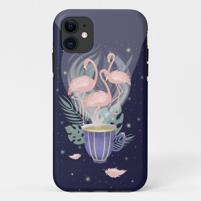 Beautiful Pink Flamingo Exotic Tea Time Case-Mate iPhone Case (Back)