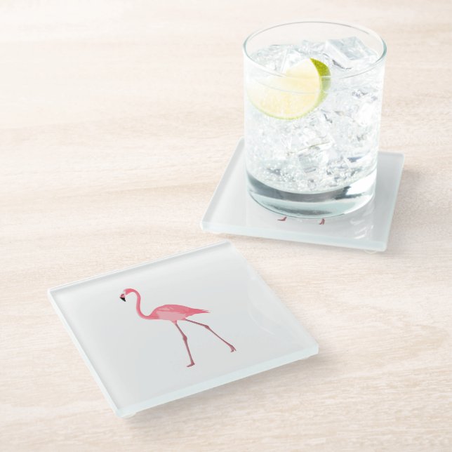 Beautiful Pink Flamingo Glass Coaster (Angled)