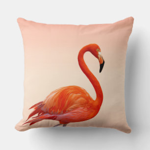 Beautiful Pink Flamingo on Light Coral Cushion