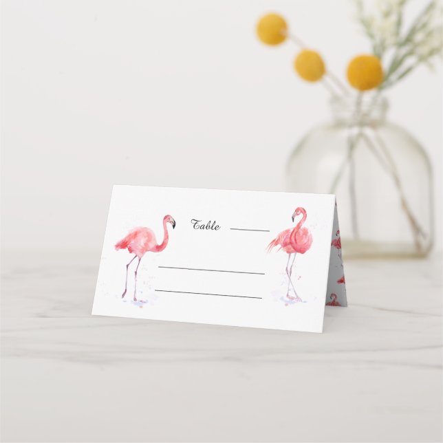 Beautiful Pink Flamingo Watercolor Place Card (Front)