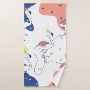 Beautiful pink flamingo with crown seamless patter bath towel