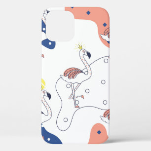 Beautiful pink flamingo with crown seamless patter iPhone 12 case