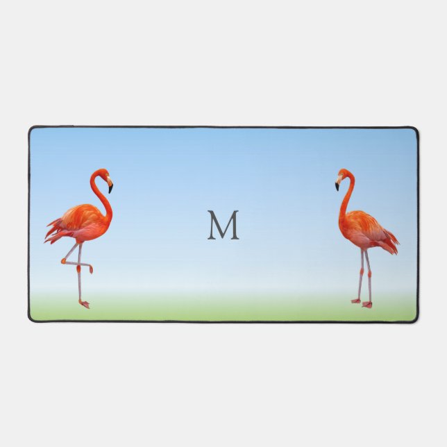 Beautiful Pink Flamingos & Monogram Desk Mat (Front)