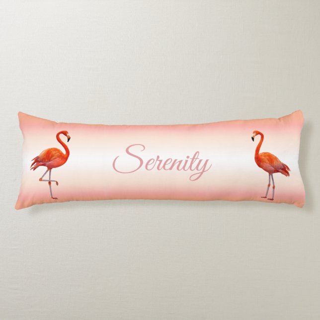 Beautiful Pink Flamingos on Light Coral Pink  Body Cushion (Front)
