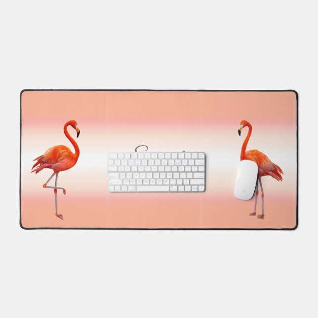 Beautiful Pink Flamingos on Light Coral Pink  Desk Mat (Keyboard & Mouse)