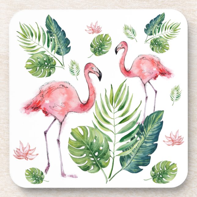 Beautiful pink flamingos pattern coaster (Front)