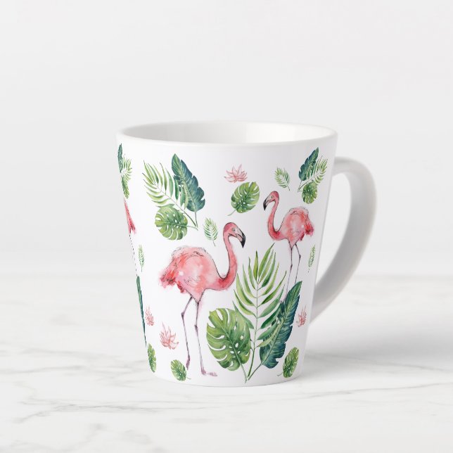 Beautiful pink flamingos pattern latte mug (Right Angle)