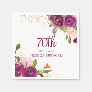 Beautiful Pink Floral 70th Birthday Party Napkin