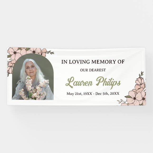 Beautiful Pink Floral Arch Photo In Loving Memory Banner (Horizontal)