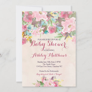Beautiful Pink Floral Baby Shower Invitation, Baby Invitation