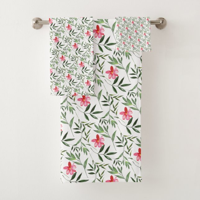 Beautiful Pink Floral Bath Towel Set (Insitu)