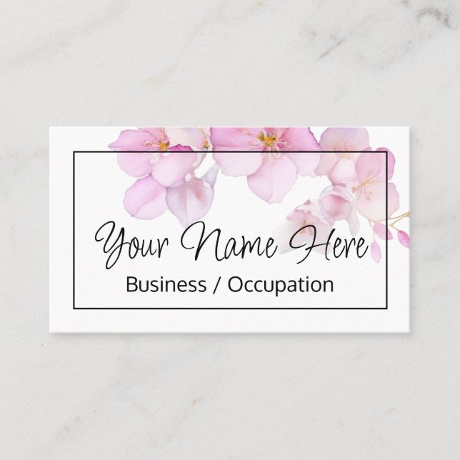Beautiful pink floral blossoms watercolor  business card (Front)