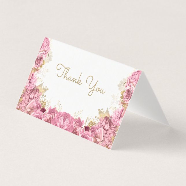 Beautiful Pink Floral Border  Blank Thank You Card (Front)