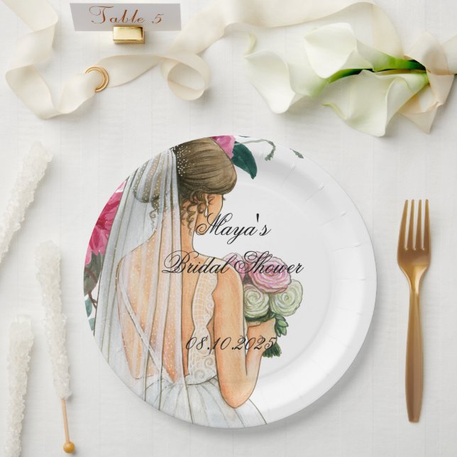 beautiful pink floral bridal shower paper plate (Wedding)
