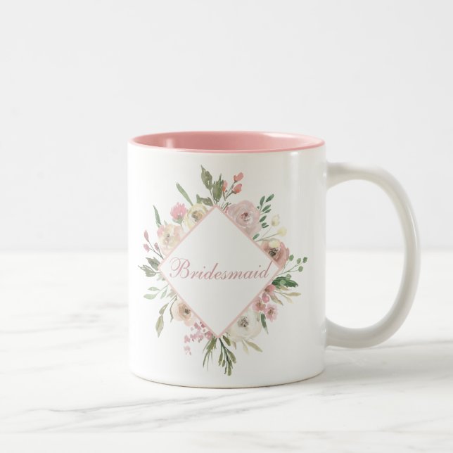 Beautiful Pink Floral Bridesmaid Two-Tone Coffee Mug (Right)