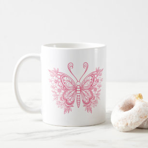Beautiful pink floral butterfly coffee mug