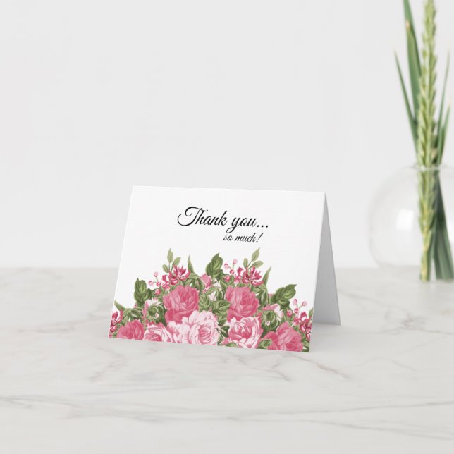 Beautiful Pink Floral Design | Diy Words Thank You Card (Front)