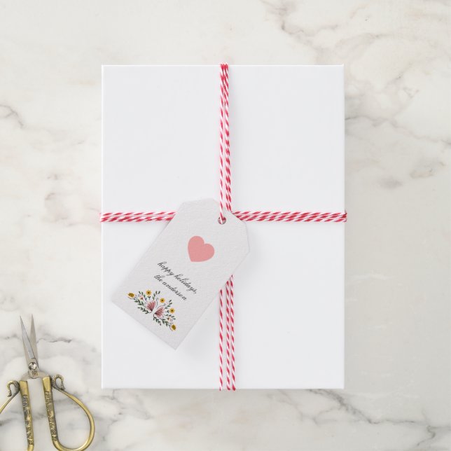 Beautiful Pink Floral Gift Tag Featuring HeartMark (With Twine)