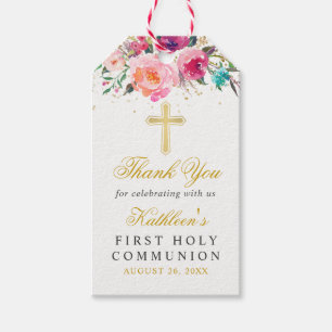 Beautiful Pink Floral Girl First Holy Communion Gift Tags