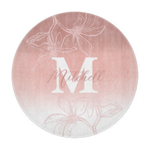 Beautiful Pink Floral Monogram Cutting Board