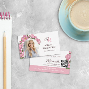 Beautiful Pink Floral Monogram Romance Author Business Card