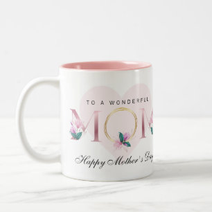 Beautiful Pink Floral Personalised Mother's dayMug Two-Tone Coffee Mug