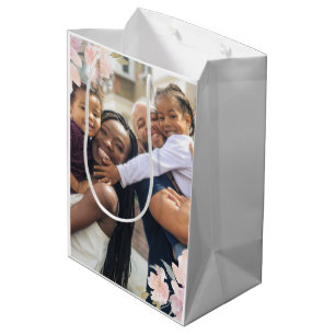 Beautiful Pink Floral Photo Mother's Day Medium Gift Bag