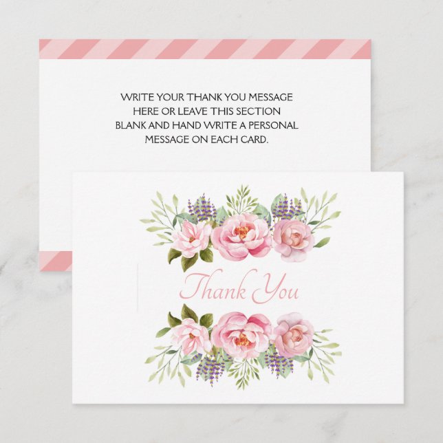 Beautiful Pink Floral Thank You Card (Front/Back)