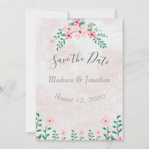 Beautiful Pink Floral Watercolor Wedding Save The Date