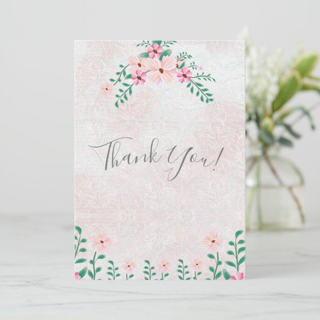 Beautiful Pink Floral Watercolor Wedding Thank You Card (Standing Front)