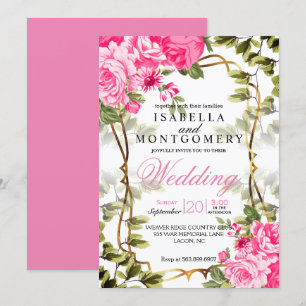 Beautiful Pink Floral Wedding Invitation